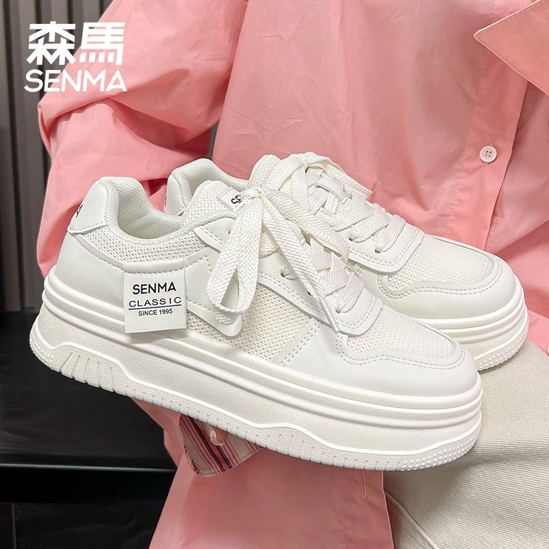 森马厚底超火小白鞋女款2025新款夏季透气配裙子女鞋软底增高板鞋