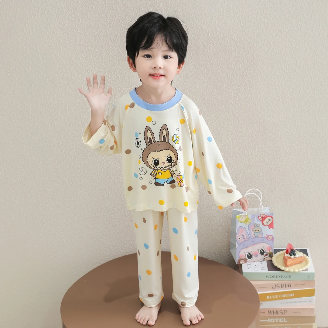 男童莫代尔睡衣夏季薄款2025新款男孩宝宝长袖套装秋季儿童家居服