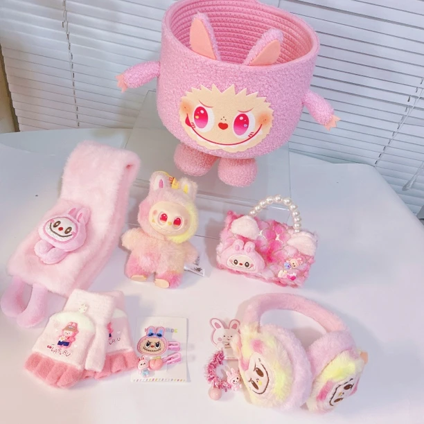 粉色幼儿园儿童学生生日礼物冬季温暖礼物围巾手套耳罩手提包套装