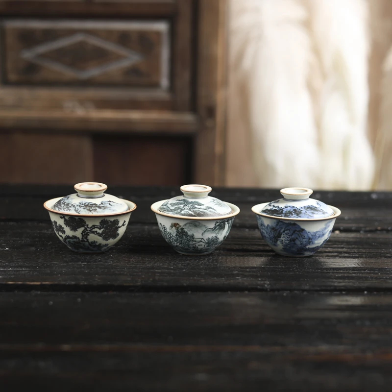 斋居 山水盖碗-110ml 画片随机发一个（朴碗瑕0166）