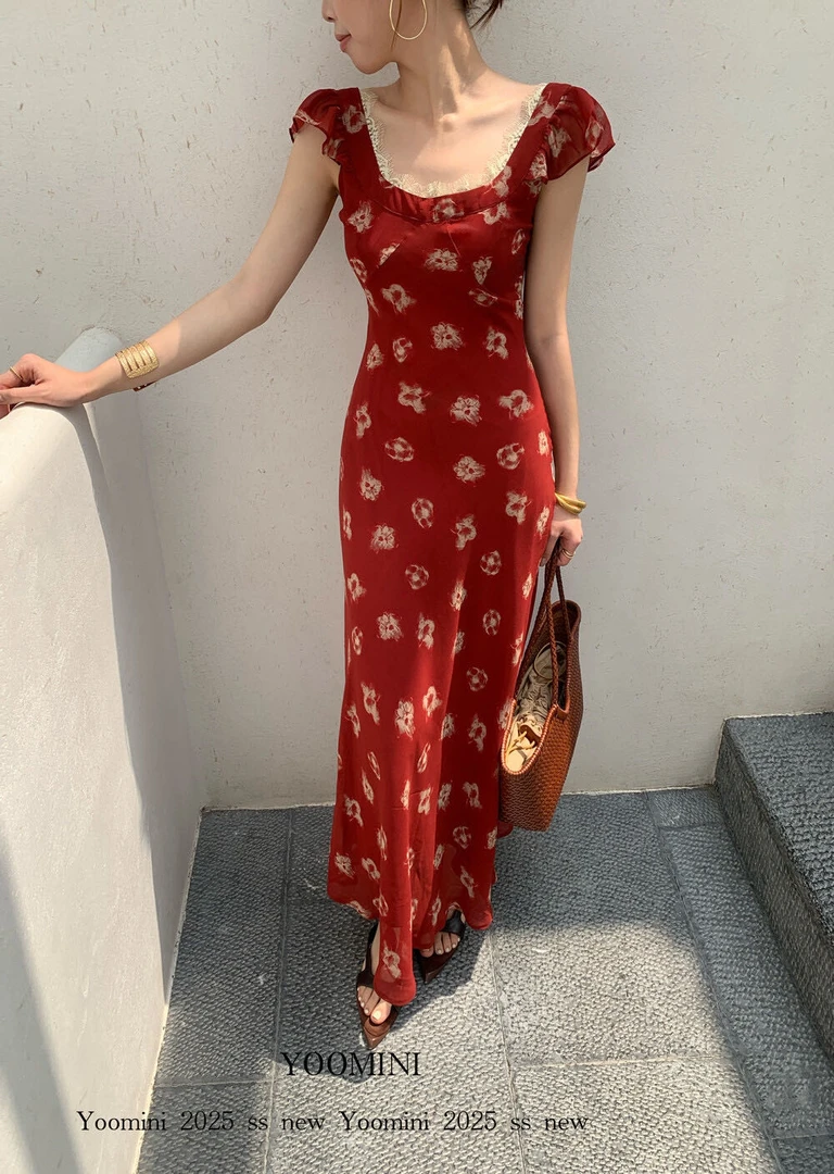 【福利no退换】10456暗调繁花蕾丝轻薄飘逸约会与度假两穿连衣裙