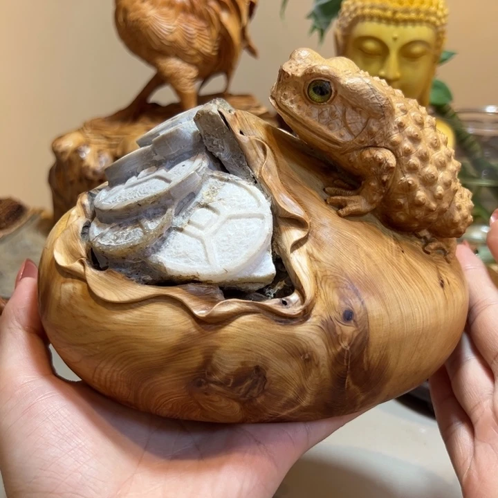 泰***衡木崖柏石木双雕蟾蜍