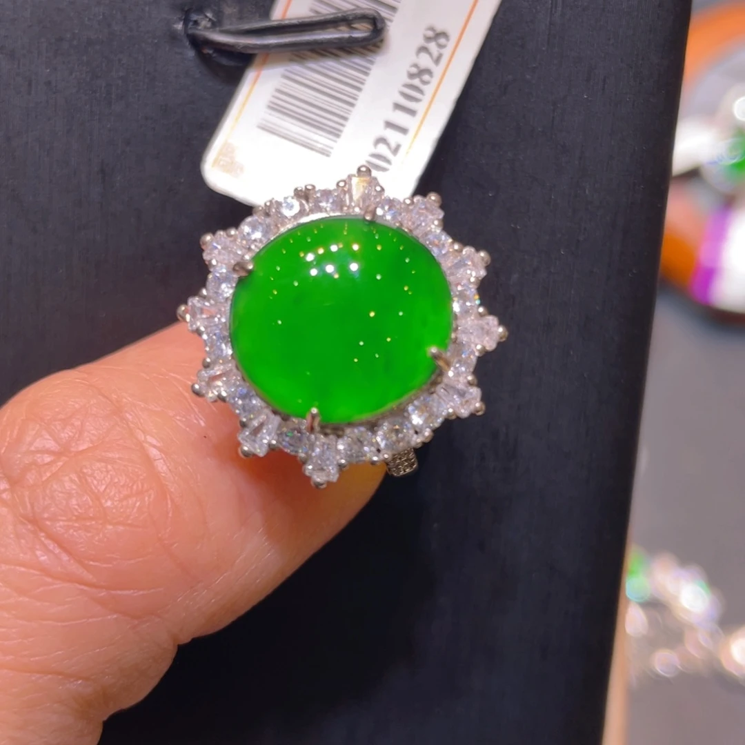 翡翠银S925镶嵌颈饰戒指