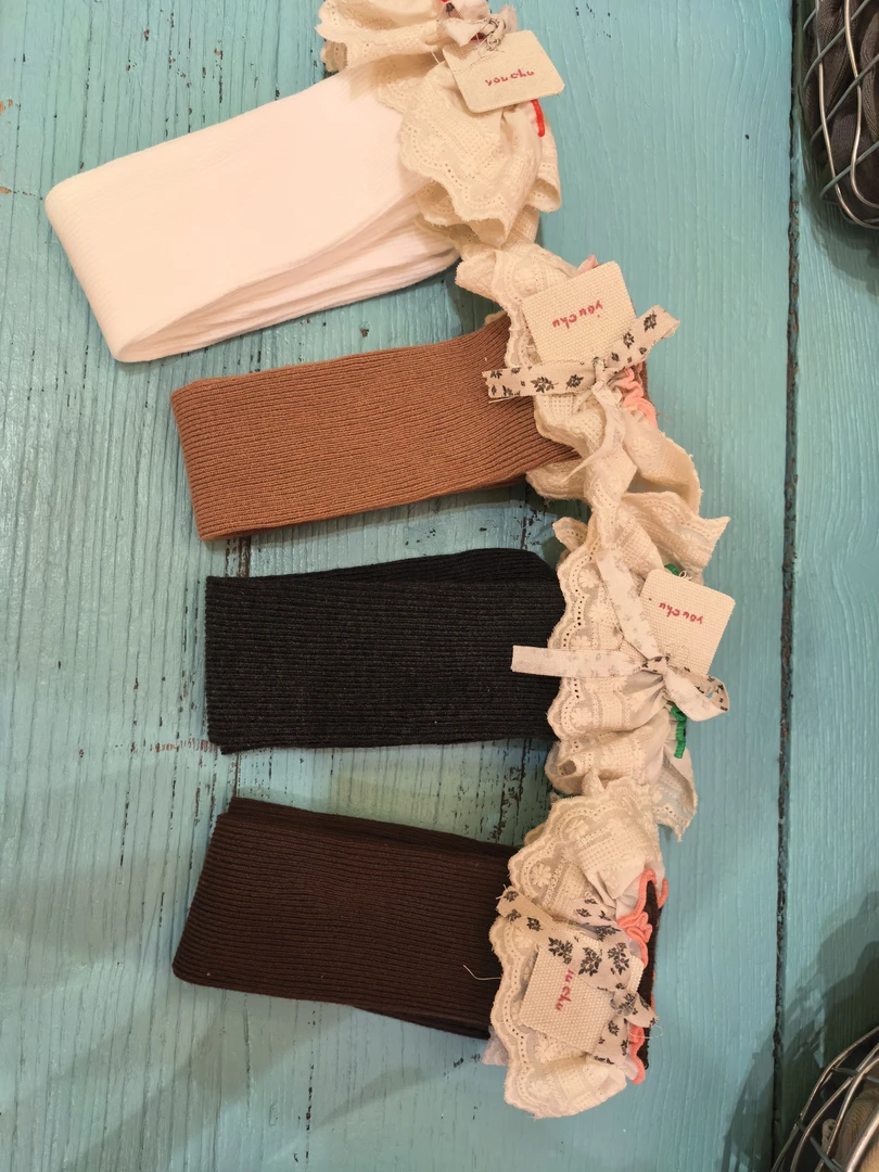 子田推荐-儿童蝴蝶结蕾丝中筒堆堆袜