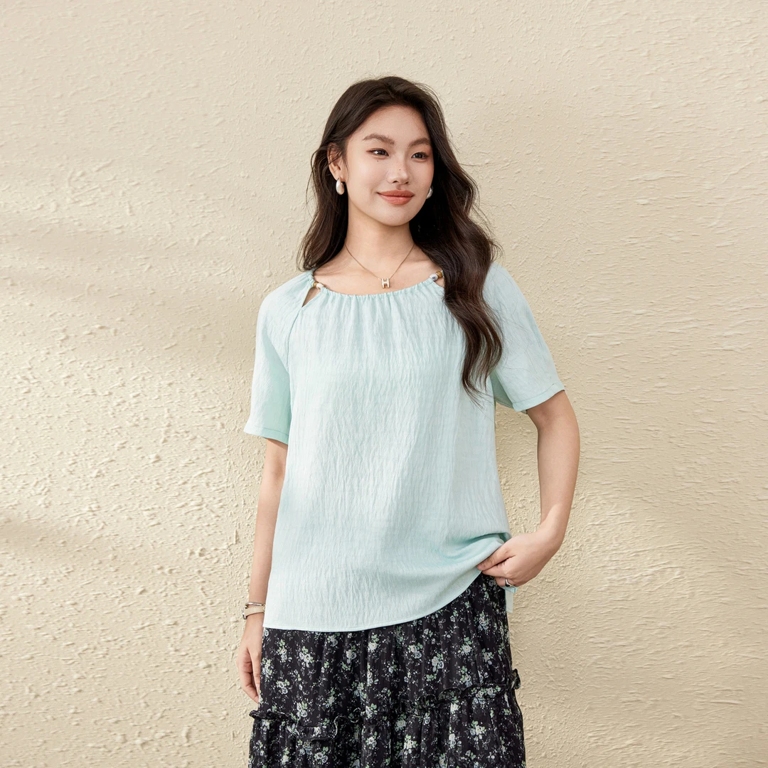 【提花肌理别致温柔】纤莉秀E大码女装优雅气质百搭显瘦衬衫QK1100