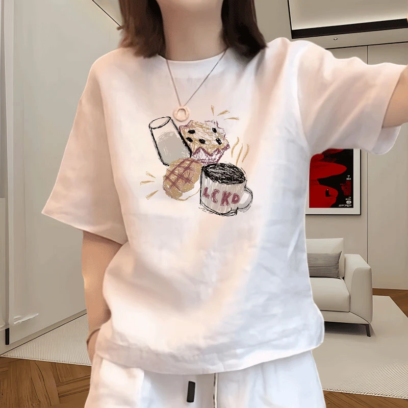 港味chic松弛感加宽短袖2025新款时髦纯棉t恤女减龄夏季洋气上衣