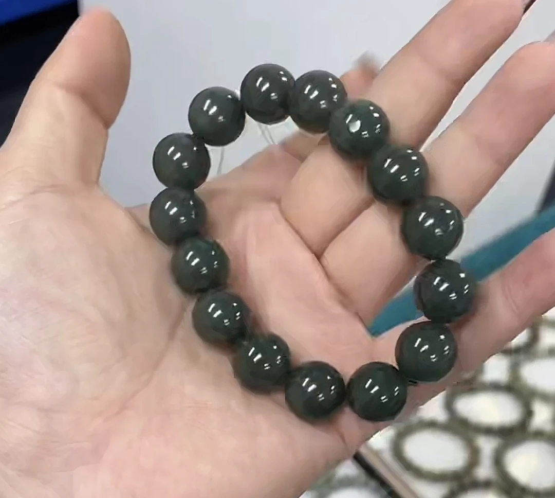 A314纯天然新疆和田玉沙枣青卡14mm手串