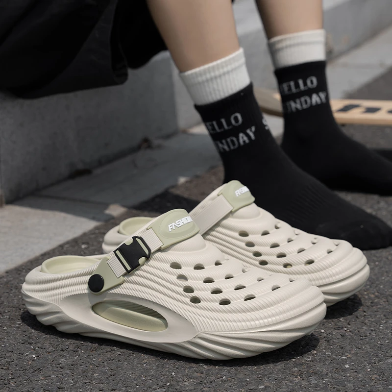 厚底洞洞鞋男款2025新款夏季eva防滑增高跟沙滩凉鞋拖鞋男夏外穿