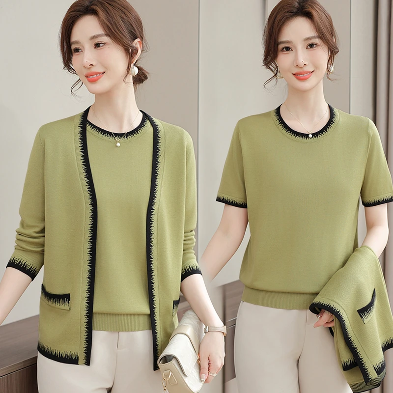 两件套妈妈装秋装针织衫开衫洋气上衣中老年母亲衣服春秋气质上衣
