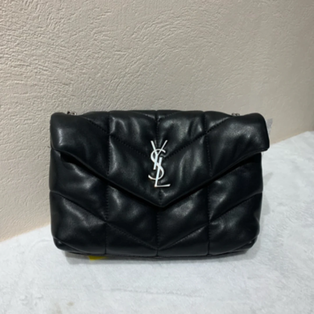 99新 YSL/圣罗兰 黑银羊皮Puffer云朵链条单肩包