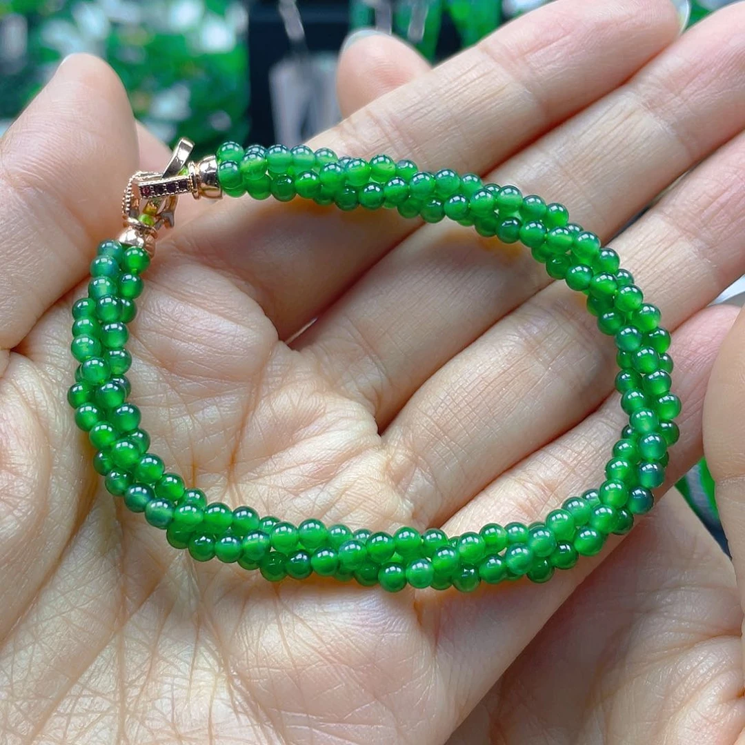 翡翠手串未镶嵌天然A货翡翠麻花手串
