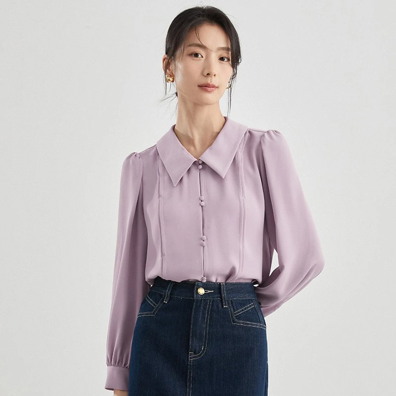 【小北甄选】8491094双色新款衬衫女长袖设计感通勤时尚气质法式