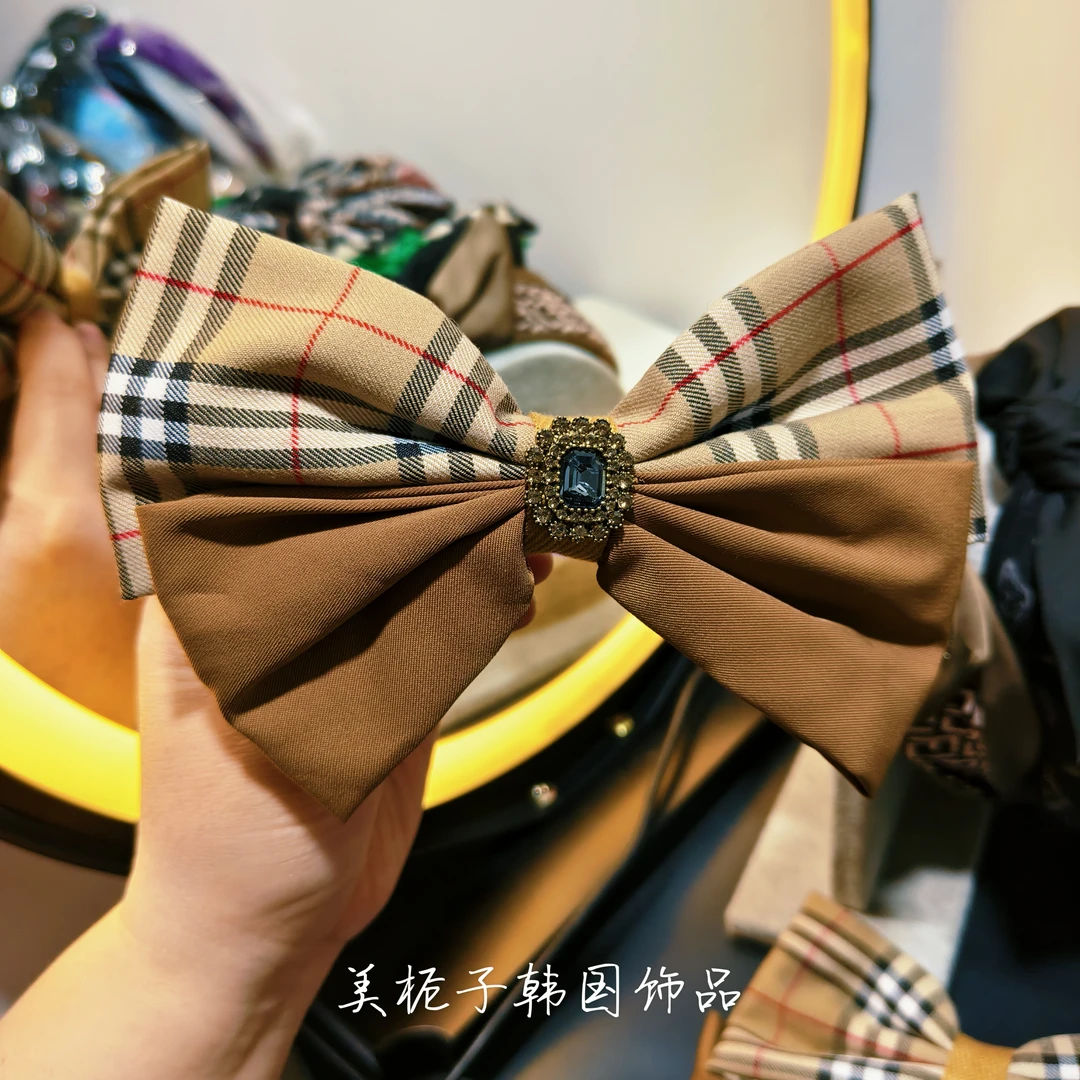 气质学院风格子蝴蝶结弹簧夹顶夹公主夹子复古头饰网红发夹发卡