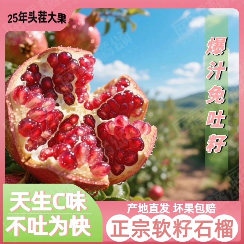 四川会理突尼斯软籽石榴软籽可食果肉鲜红多汁应季水果5斤礼盒装