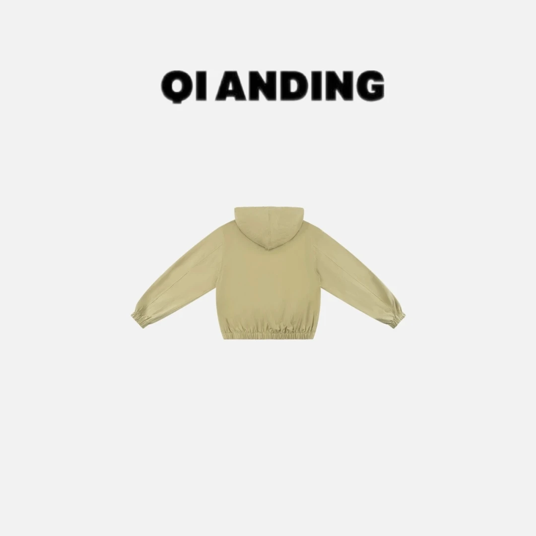 【QIANDING】2025新款“拉夫外套”美式复古设计感连帽拉链外套25418