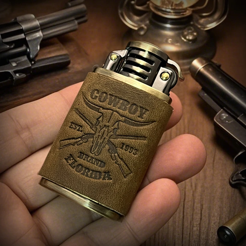 佐罗520西部牛仔手工复古疯马皮窄机黄铜煤油打火机创意防风送礼