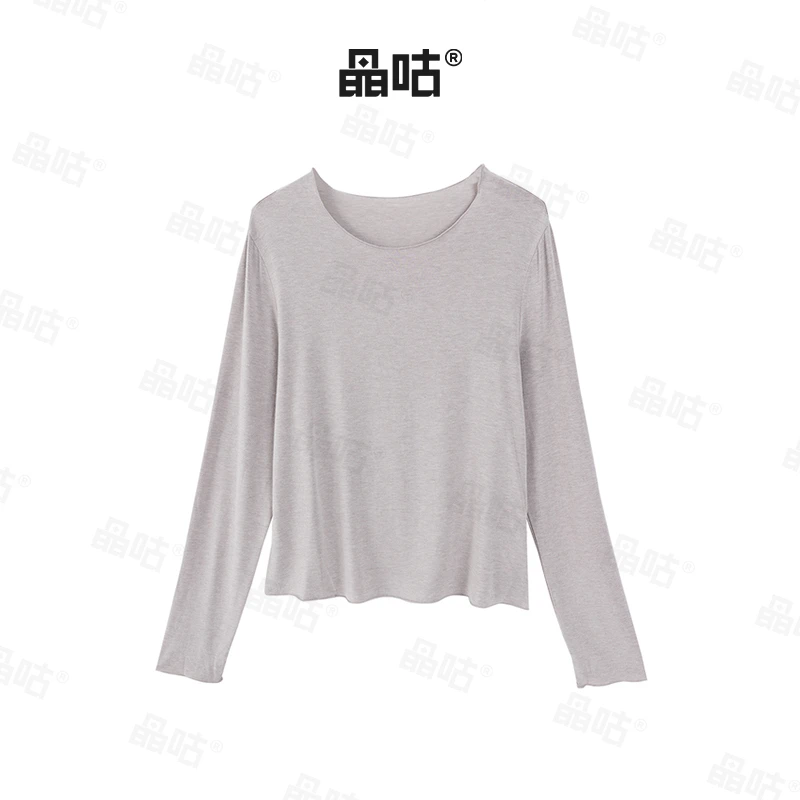 晶咕【曼哈顿之夜】韩版设计感百搭长袖T恤+丝绒吊带