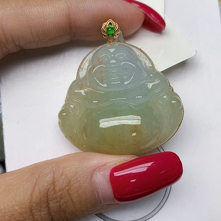 颈饰18K金镶嵌翡翠天然翡翠