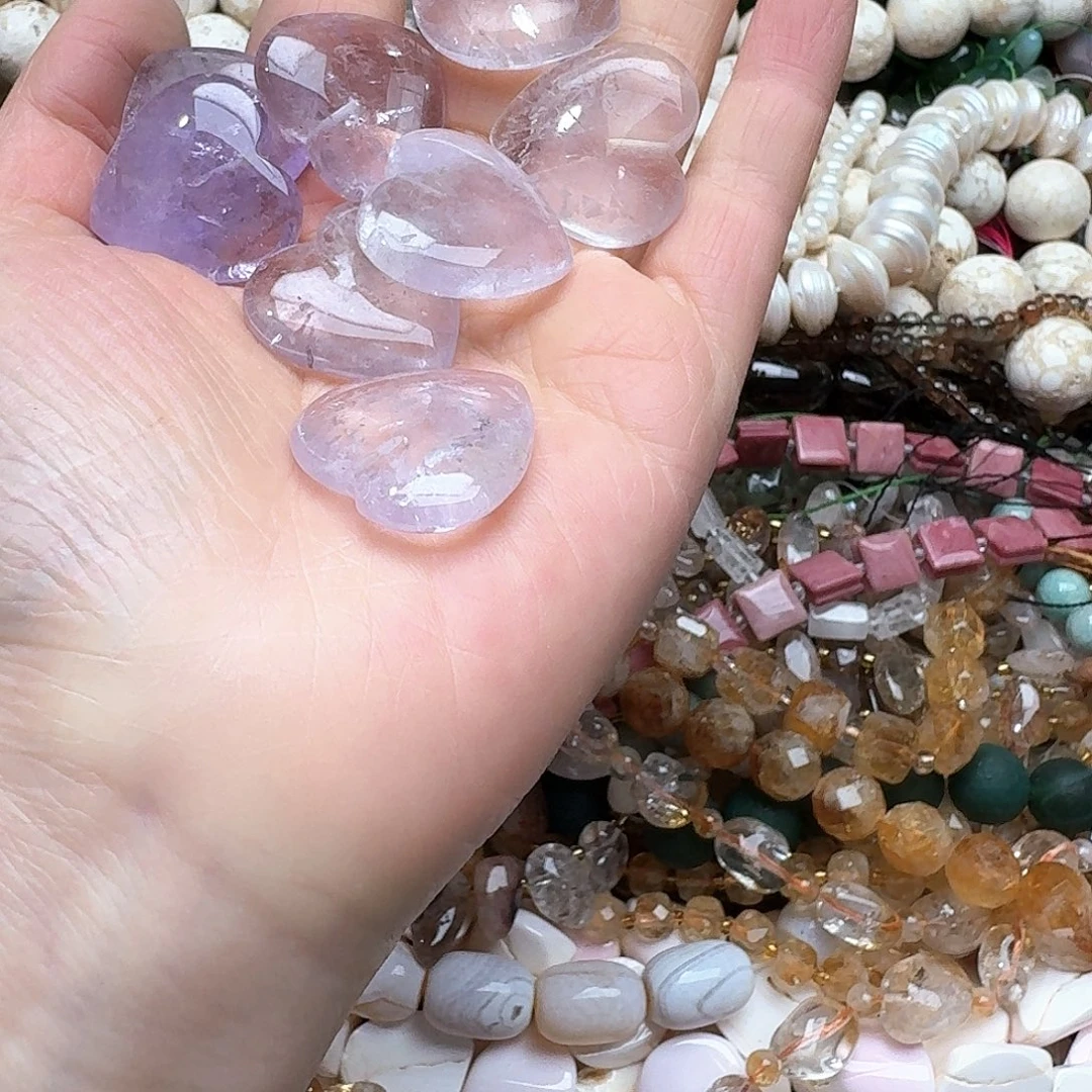 玛瑙/玉髓合金珠宝半成品3个半孔紫水晶爱心