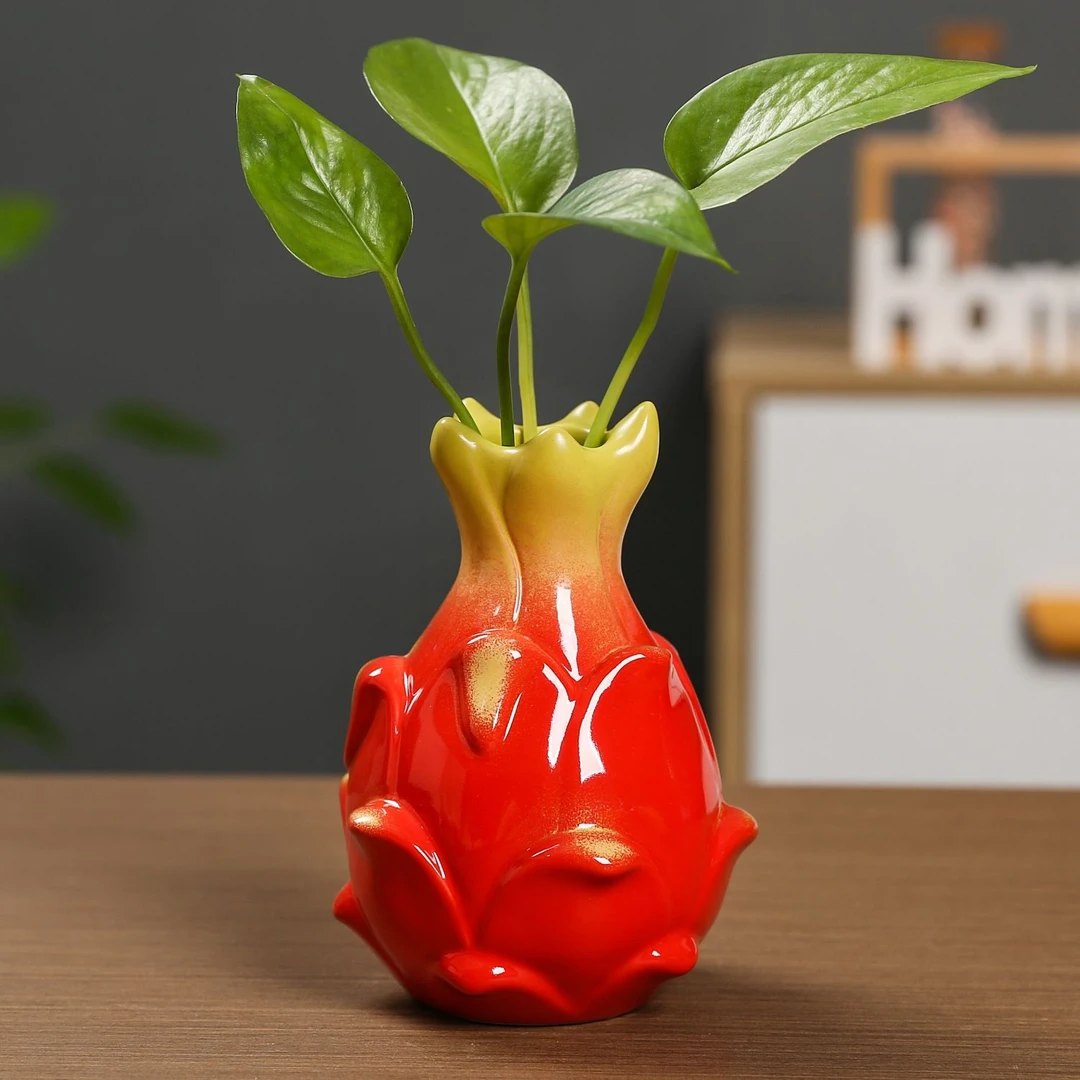 火龙果陶瓷河豚水培绿植铜钱草绿萝仿真花花瓶客厅办公室桌面花器