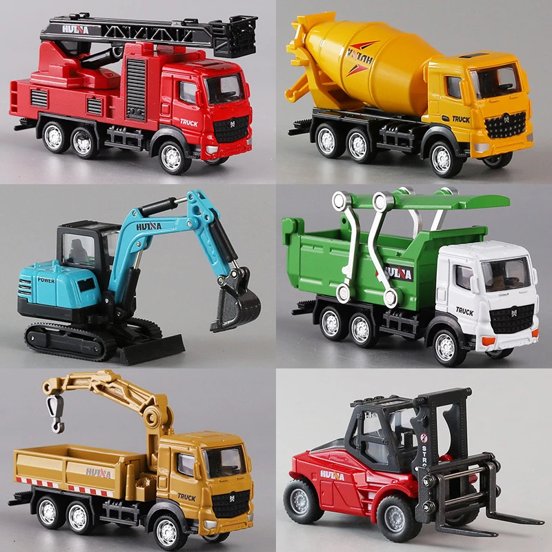迷你合金运输车仿真金属车模摆件亚克力盒工程车挖掘机搅拌车礼物