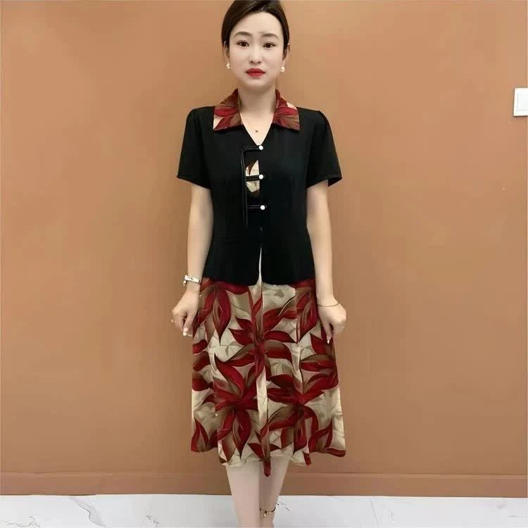 夏季假两件套连衣裙时尚气质高雅淑女轻薄透气有弹力有口袋