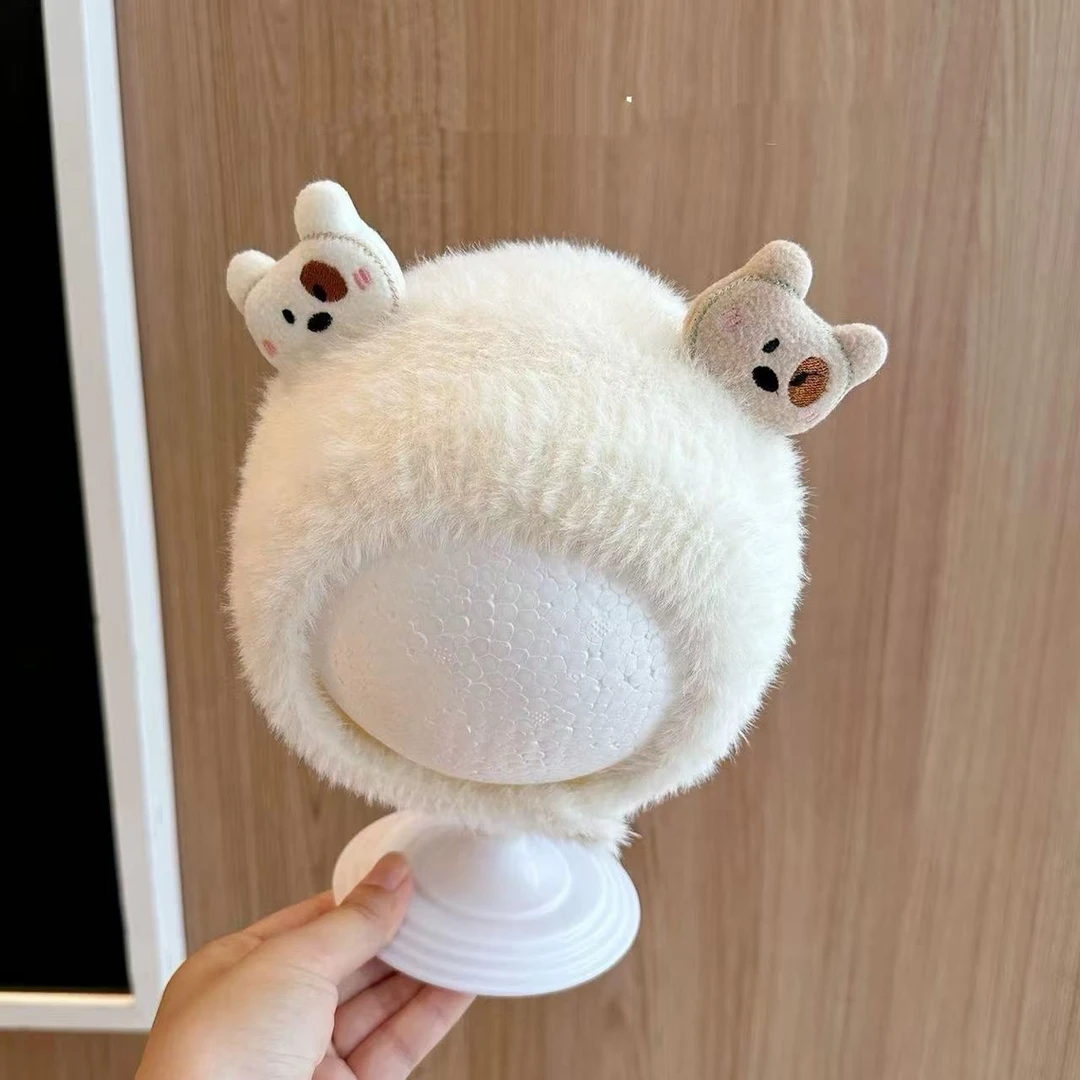 宝宝帽子婴儿秋冬款可爱男宝针织毛绒帽冬天保暖防风女童护耳帽冬