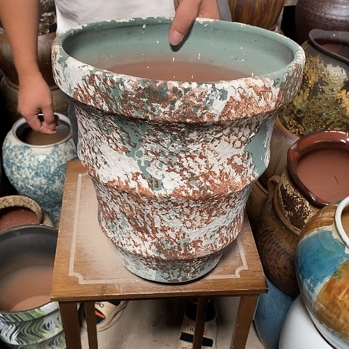 花盆紫砂口29高度31水墨画………