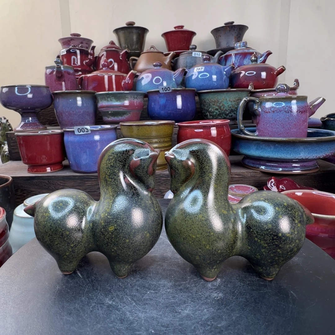 茶叶末小马高8cm一对