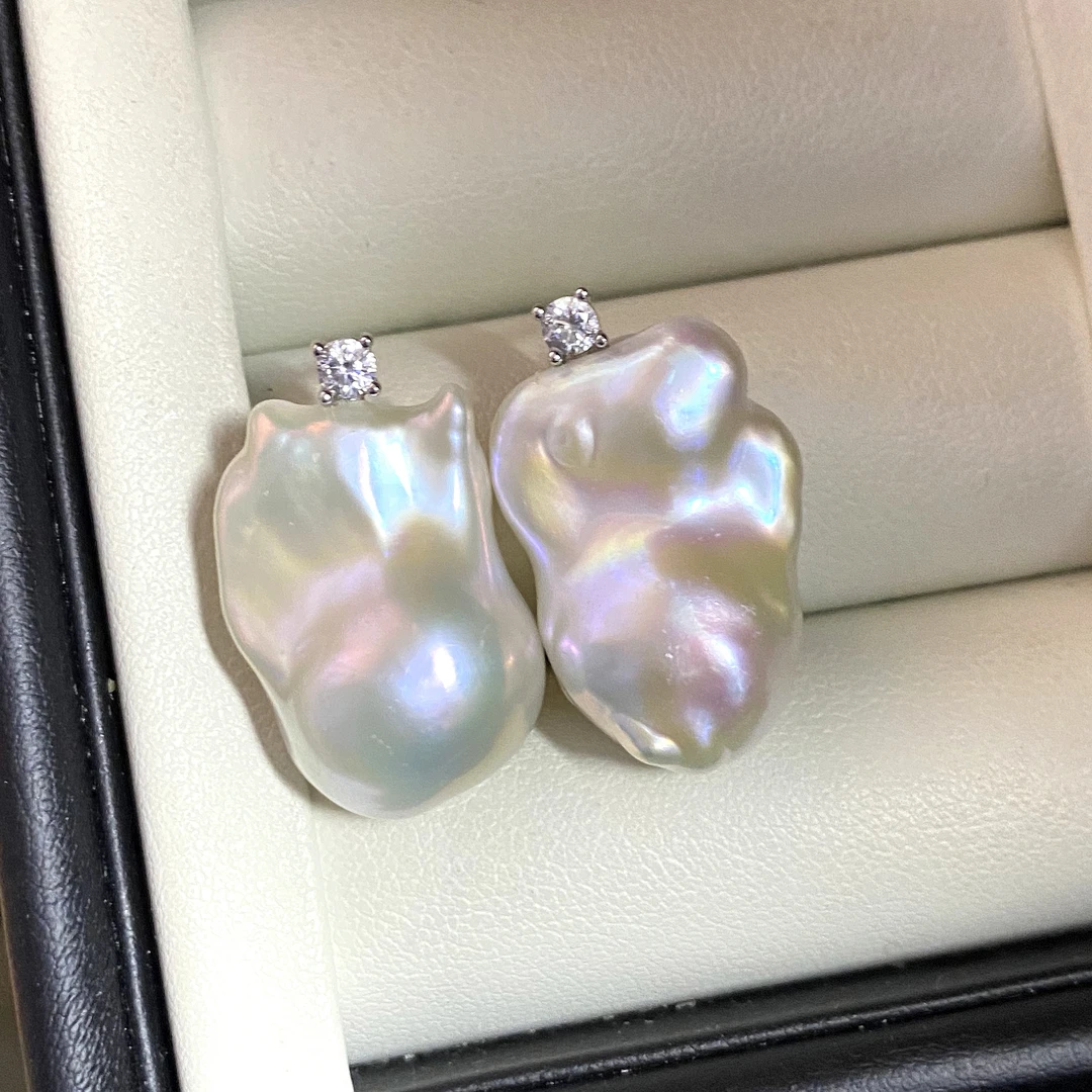 极光炫彩巴洛克耳环 王妃款 天然淡水珍珠耳钉 个性时髦 一物一拍