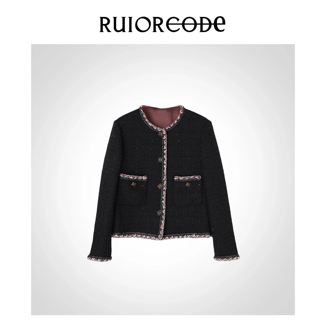 【RUIORCODE】奢感小香风撞色粗编织重工纽扣外套 理性消费#
