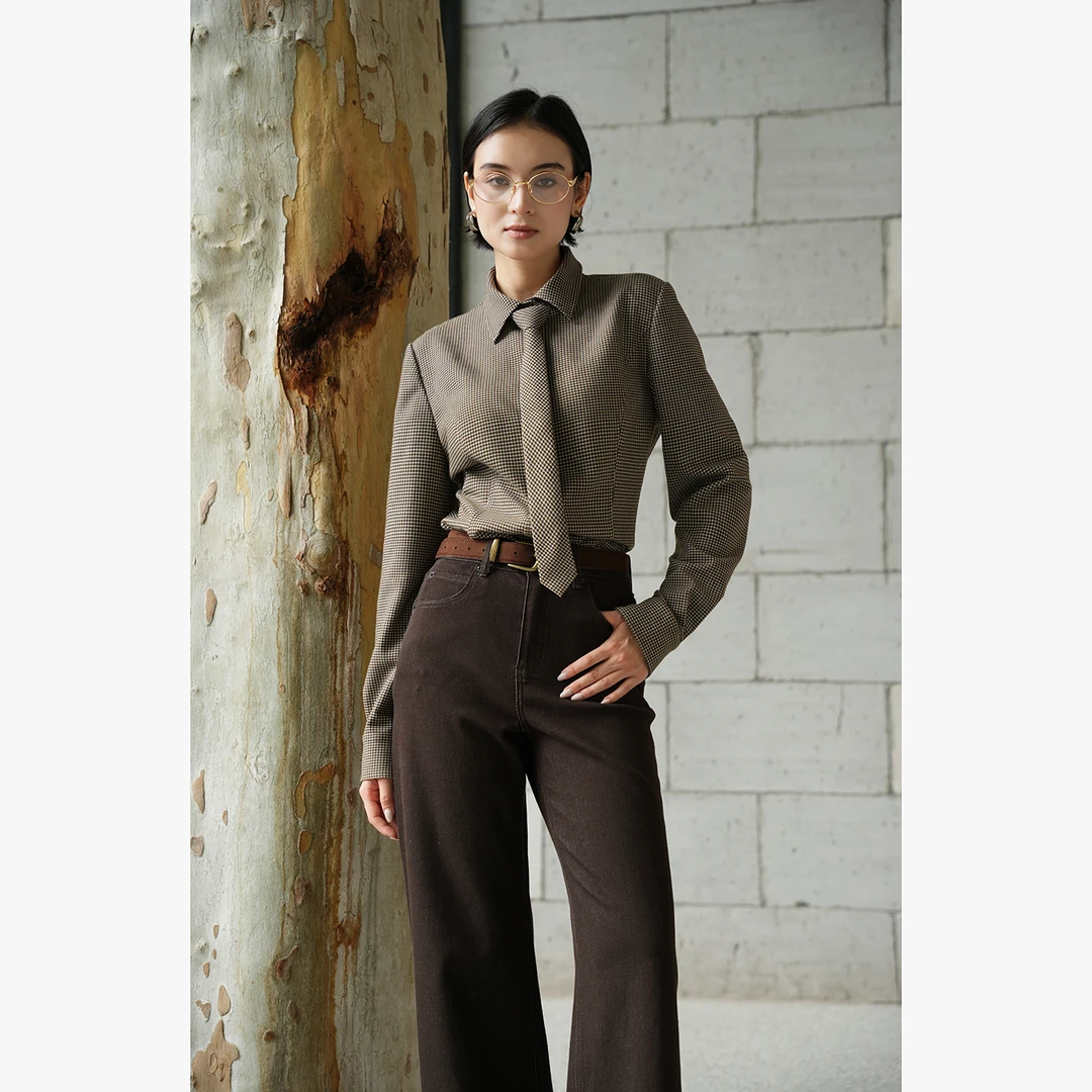 【学者】高智大女主造型感格子领带衬衫秋冬百搭