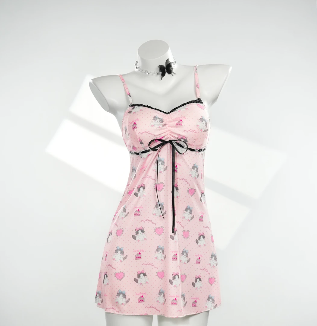 喵呜【90-220斤】GR甜美碎花纯欲时尚印花显瘦大码睡裙 4982