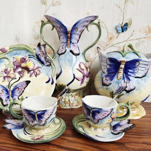 欧式纯手绘陶瓷蝴蝶大花瓶宫廷田园系列干花插花器新房装饰品礼物