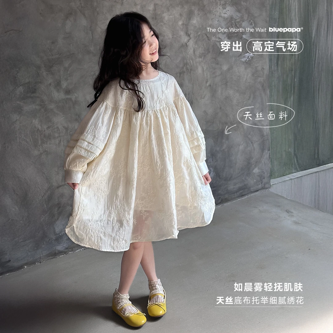 【露华浓】蓝小爸童装女童刺绣连衣裙春季新款甜美洋气宝宝公