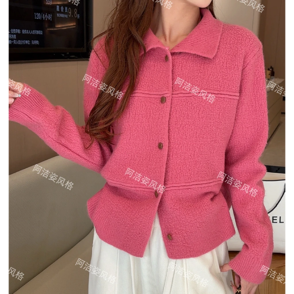 秋冬小众慵懒风高领针织开衫设计感拼接百搭显瘦毛衣83008#