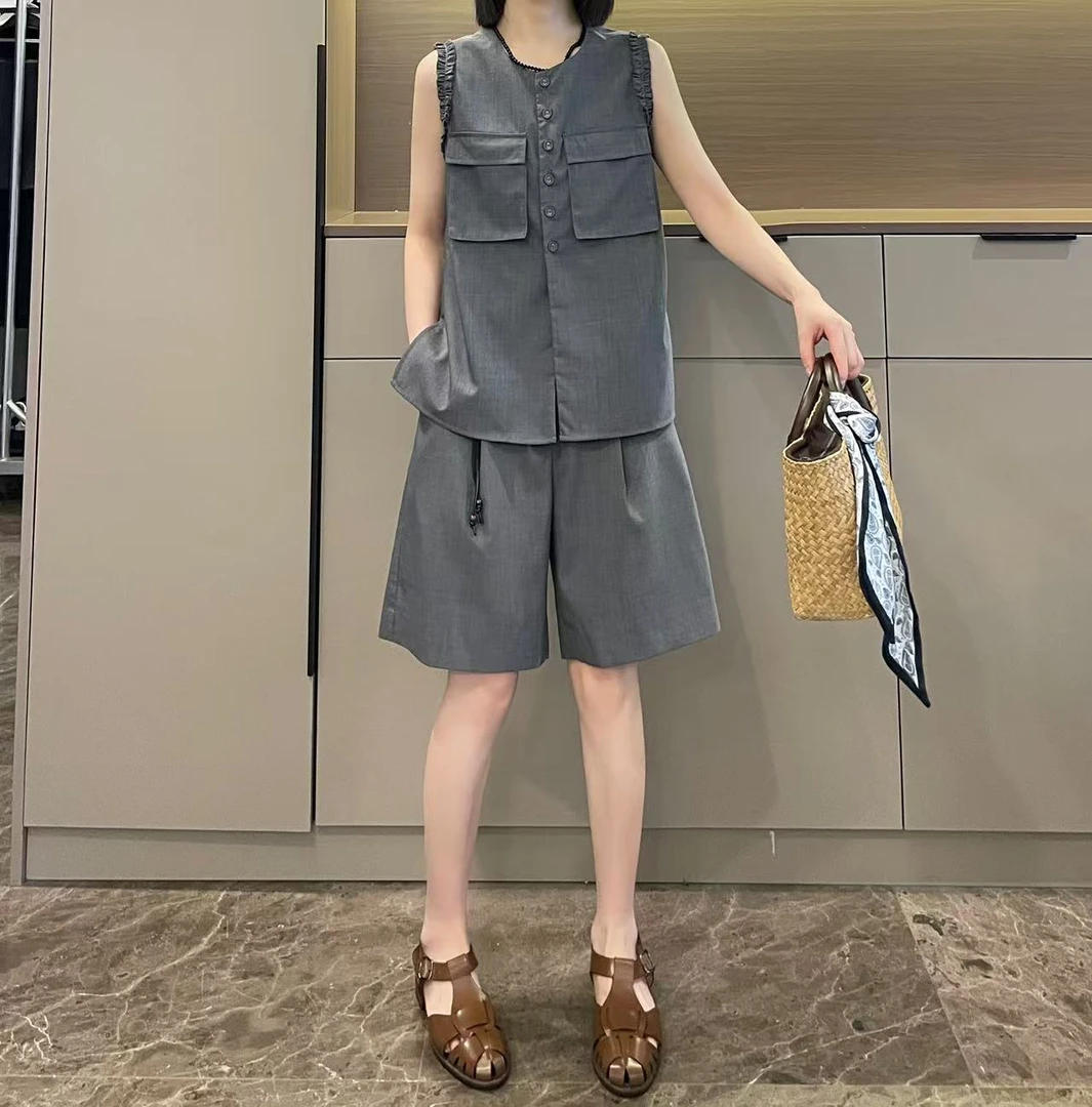 米可/MK-2399ZJ【双口袋设计上衣短裤套装】时尚夏季新款两件套