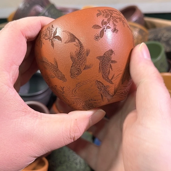 茶杯绿泥全手工紫砂主人杯