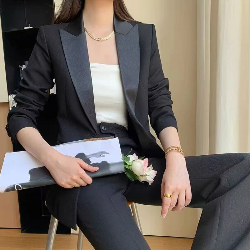 黑色一粒扣西装套装女春秋季2023新款长袖商务职业气质高级感西服