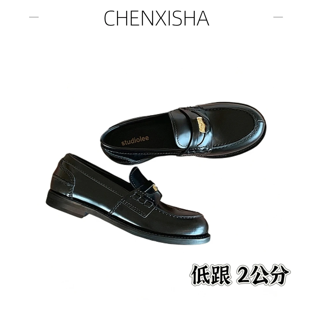 【LanLan】黑色百搭乐福鞋粗跟单鞋惠州小皮鞋新款国潮2025爆款