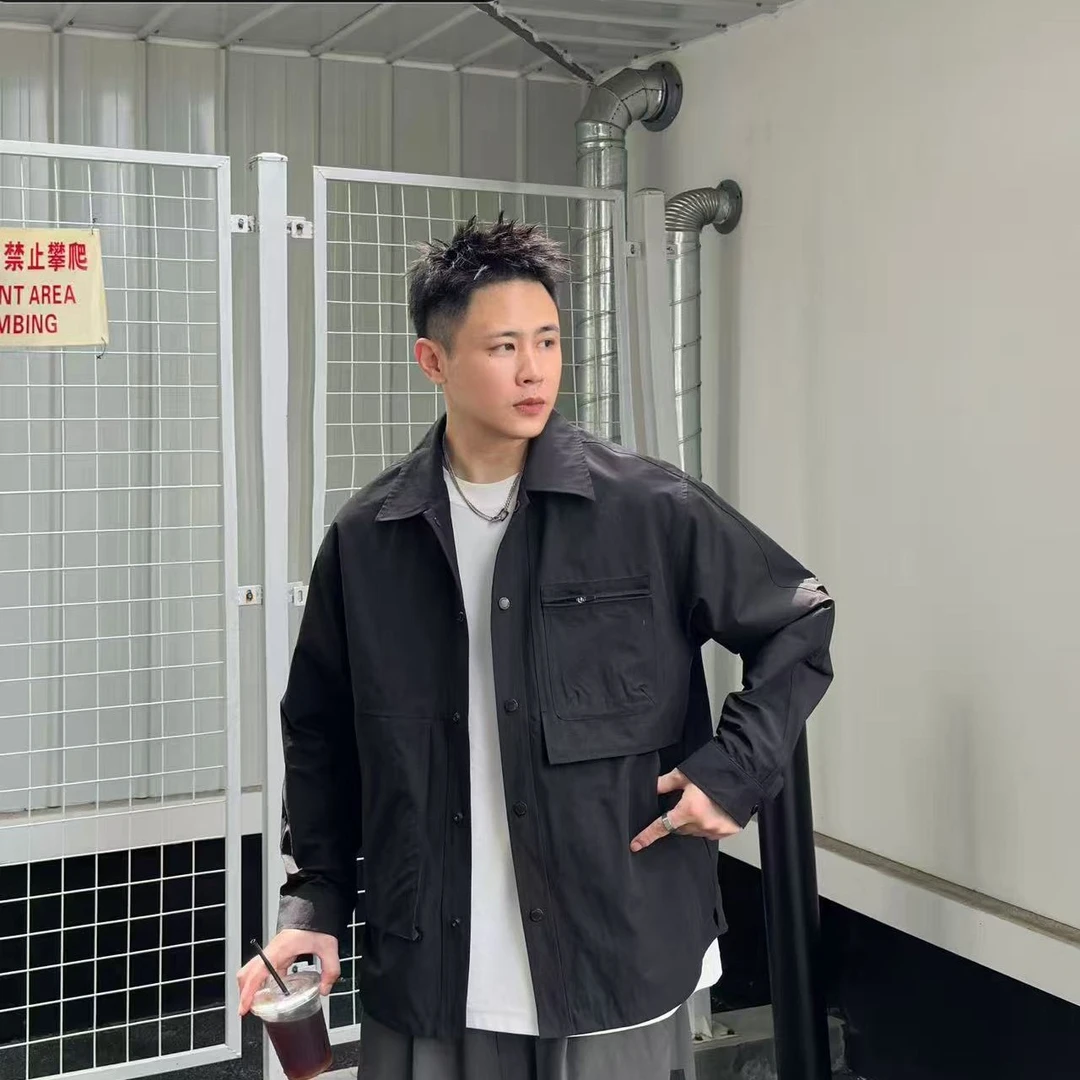 秋季男士休闲潮流多口袋暗扣翻领衬衣夹克2518