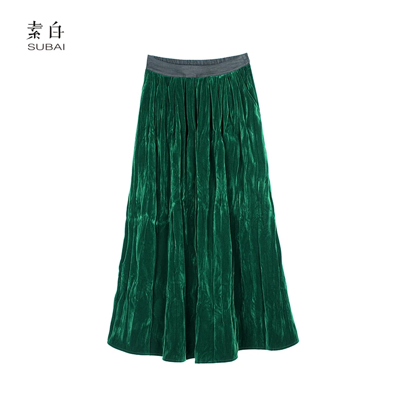 素白【后花园】丝绒褶皱肌理半裙SB2411BQ00683