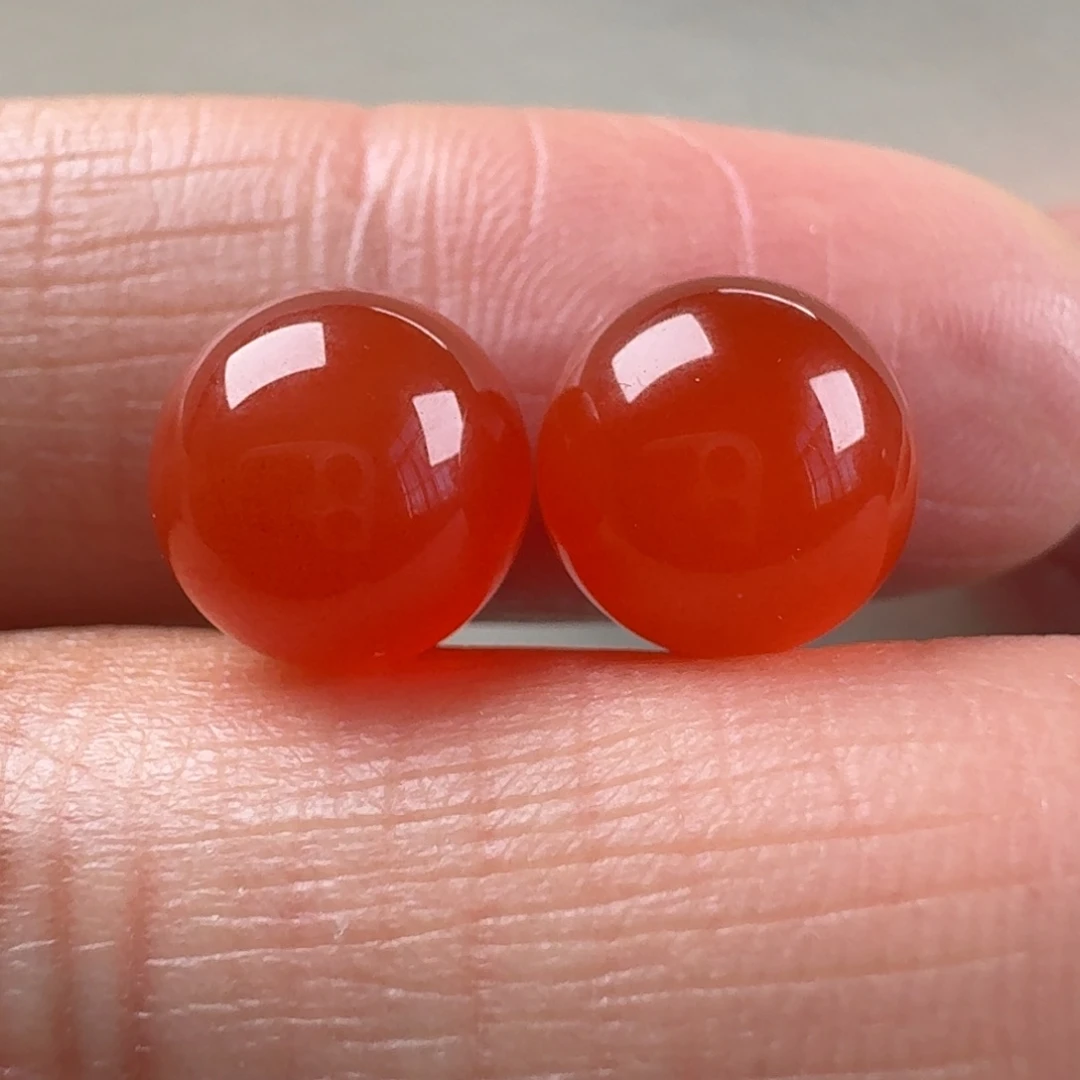 南红玛瑙未镶嵌冰红圆珠对珠8.9/9.0