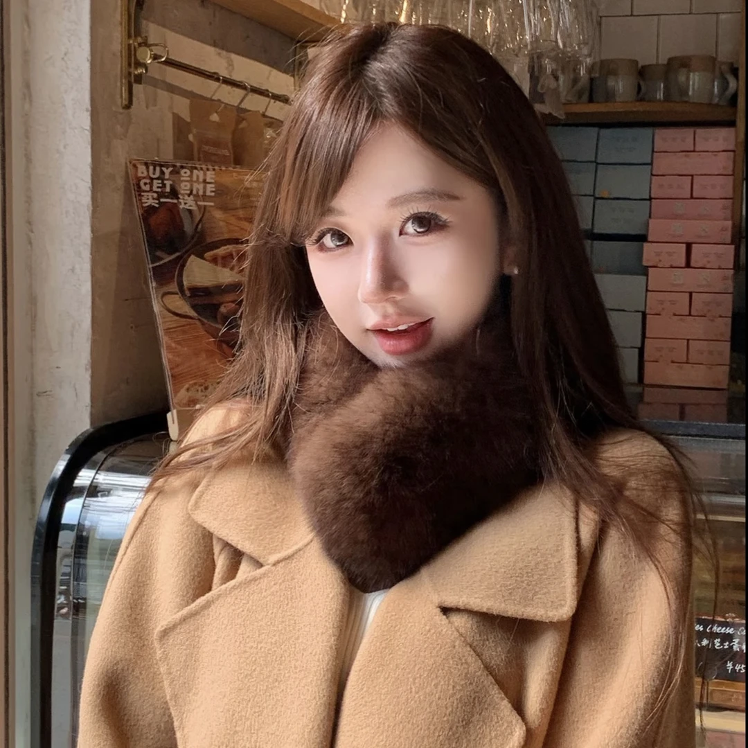 御姿裘｜张元英同款狐狸毛围脖内獭兔毛 短款吸扣V字真毛保暖围巾