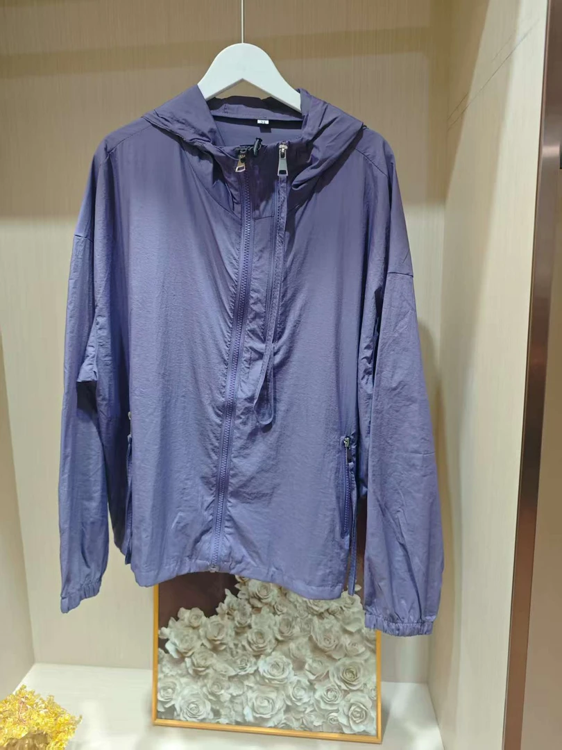 长袖纯色夏季连帽防晒服双拉链