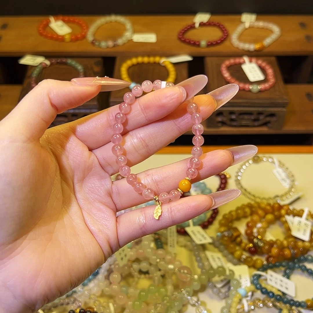 水晶手链银S925镶嵌粉水80