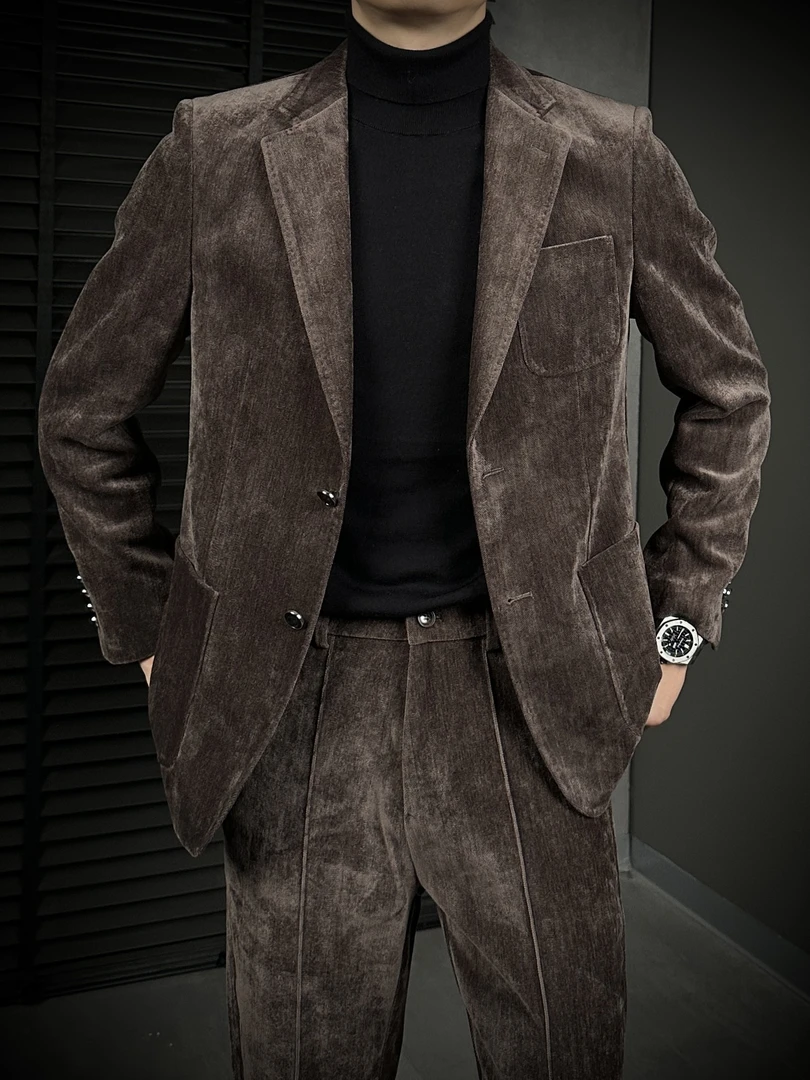 KING&GUCH秋季【雪尼尔】2025新款男士西服时尚潮流百搭休闲套装