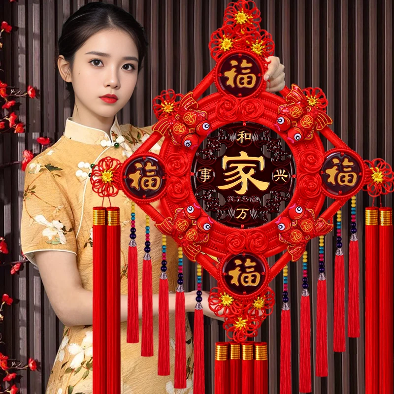 超豪华五福款桃木中国结新年款客厅餐厅别墅平层装饰中国结挂件