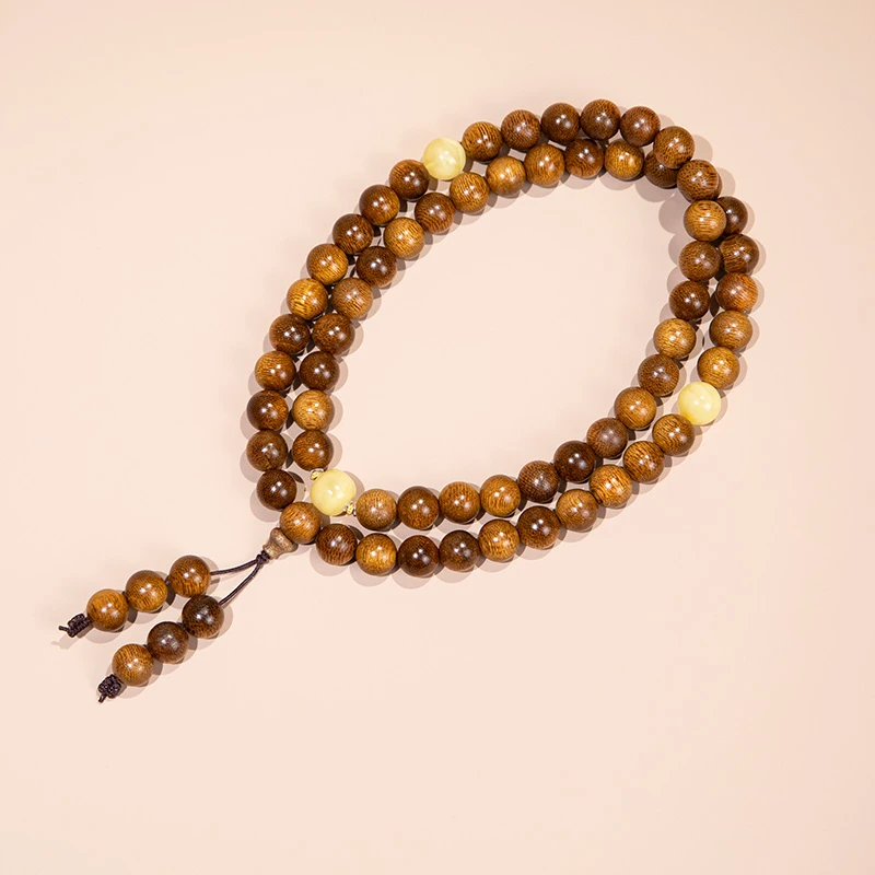 沉香“浙里环球”金丝蜜糖结黄奇楠66颗配蜜蜡ESCX442-大柴