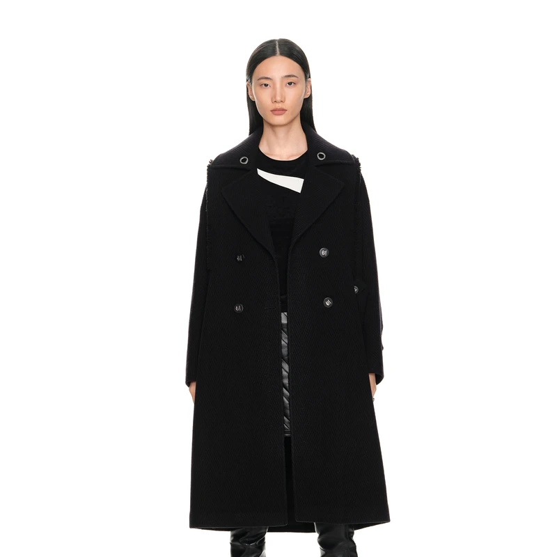 H·GENTEEL荷高2023年女落肩大廓型金属气眼帽绳大衣GCD44500695